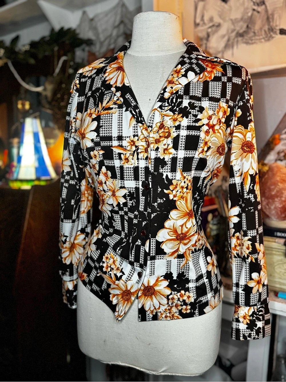 Gyaff Floral Plaid Blazer in Black & White Like New